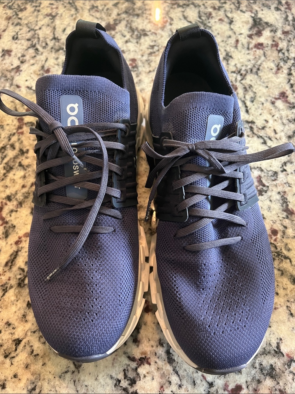 On Running Men’s Cloudknit Athletic Shoes in Navy and White